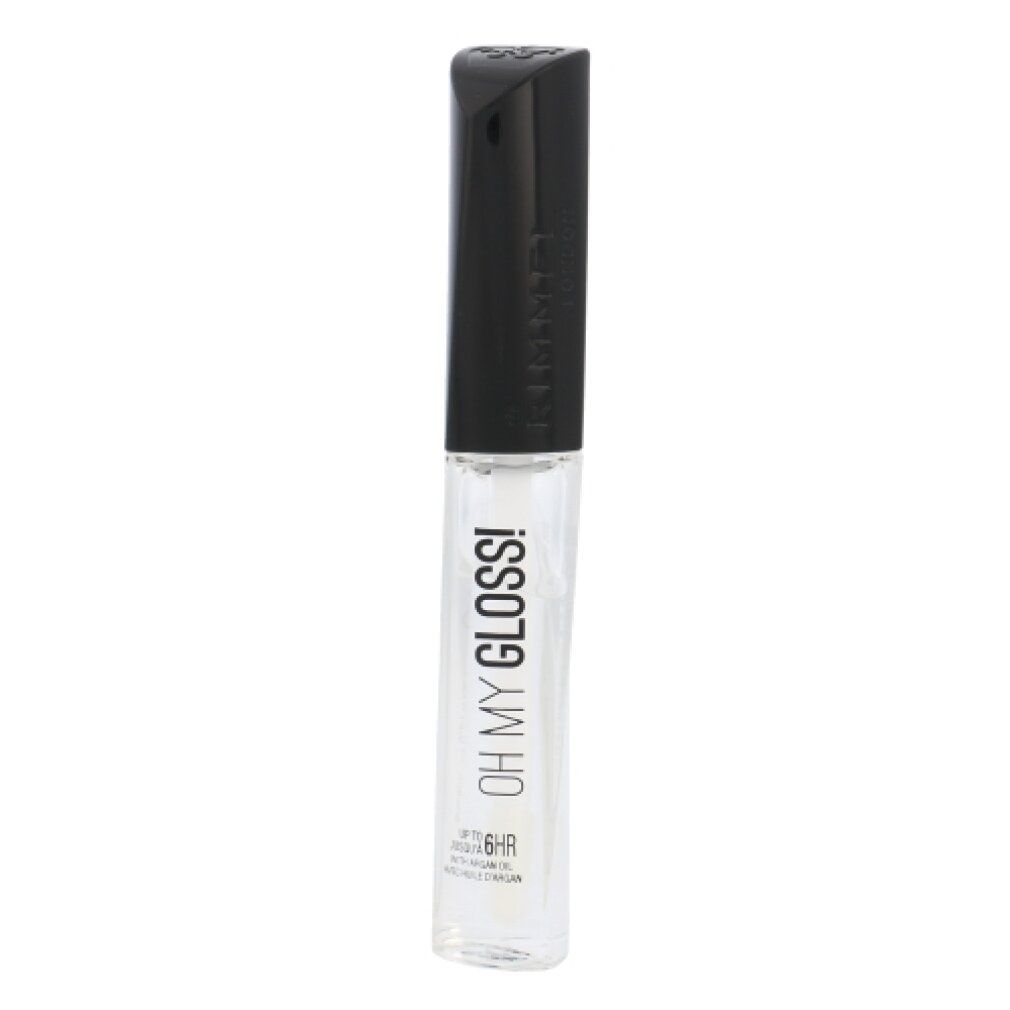 Lucidalabbra trasparente con tappo nero. Scritta: OH MY GLOSS! e 6HR.