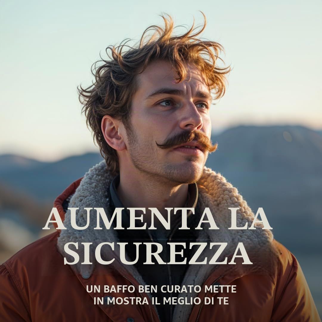 Uomo con baffi curati all'aperto.