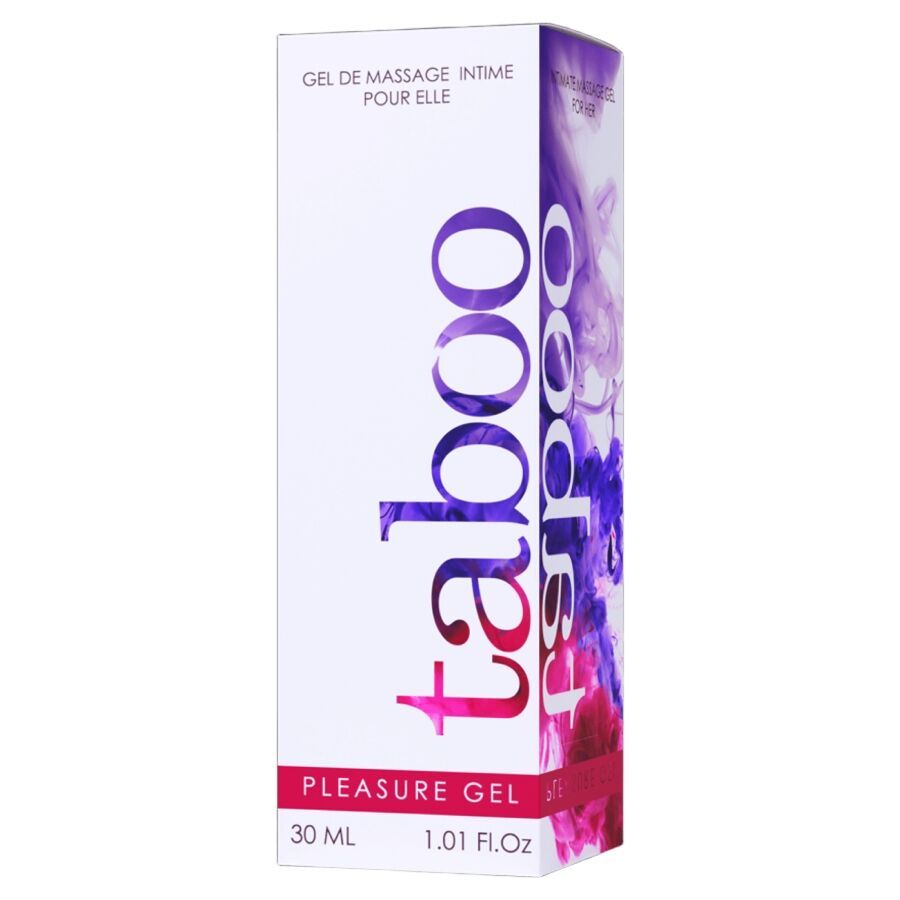 Confezione con macchie di colore e scritta "taboo Pleasure gel". Contiene 30 ml.