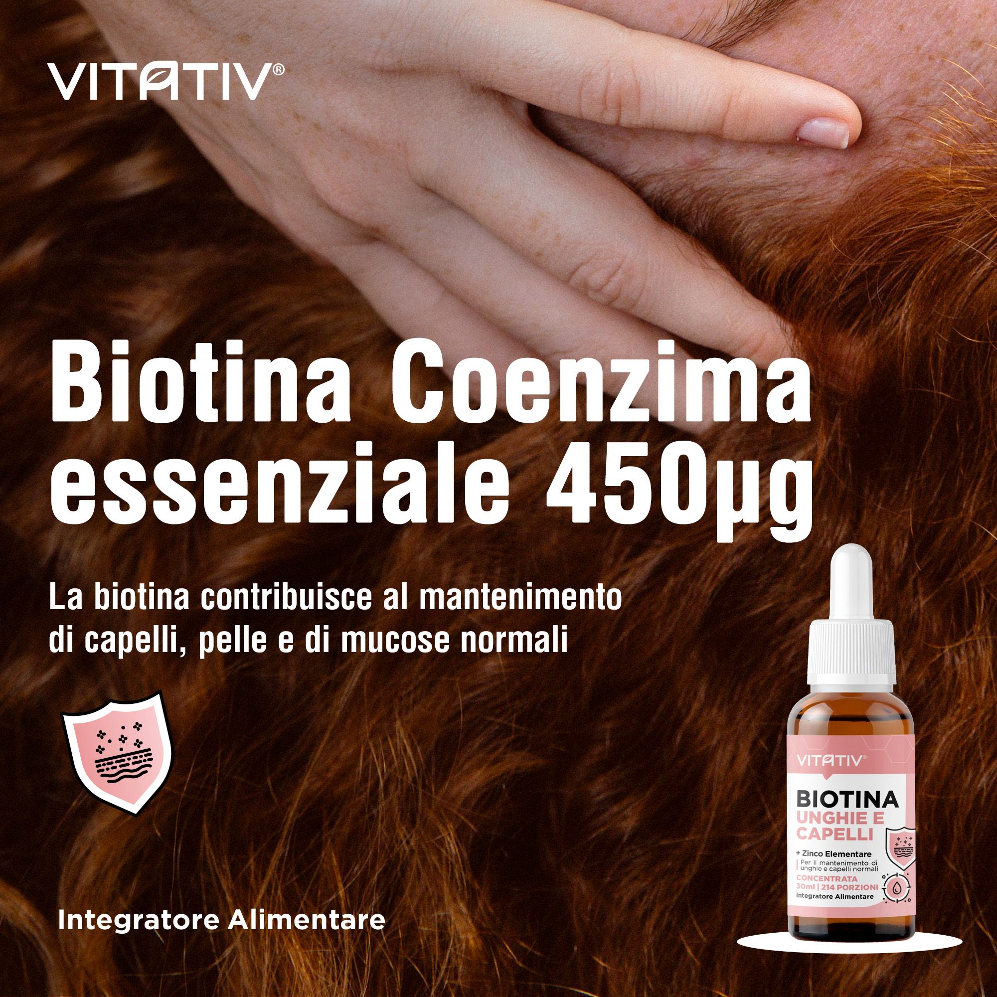 VITATIV® Biotina Unghie e Capelli + Zinco 30ml Integratore Gocce Concentrato No Edulcoranti/Zuccheri