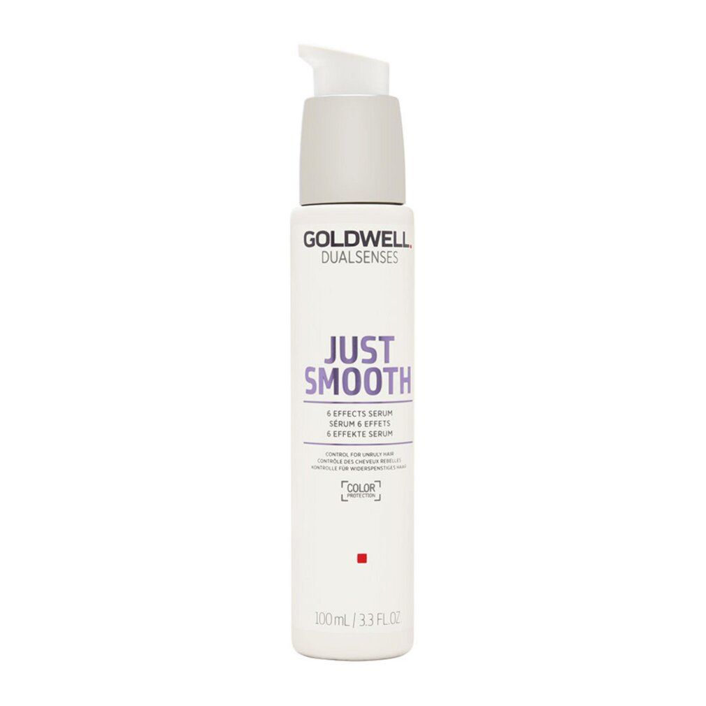 Siero Goldwell Dualsenses Just Smooth. Flacone bianco con dosatore argento. Nome prodotto e logo visibili.