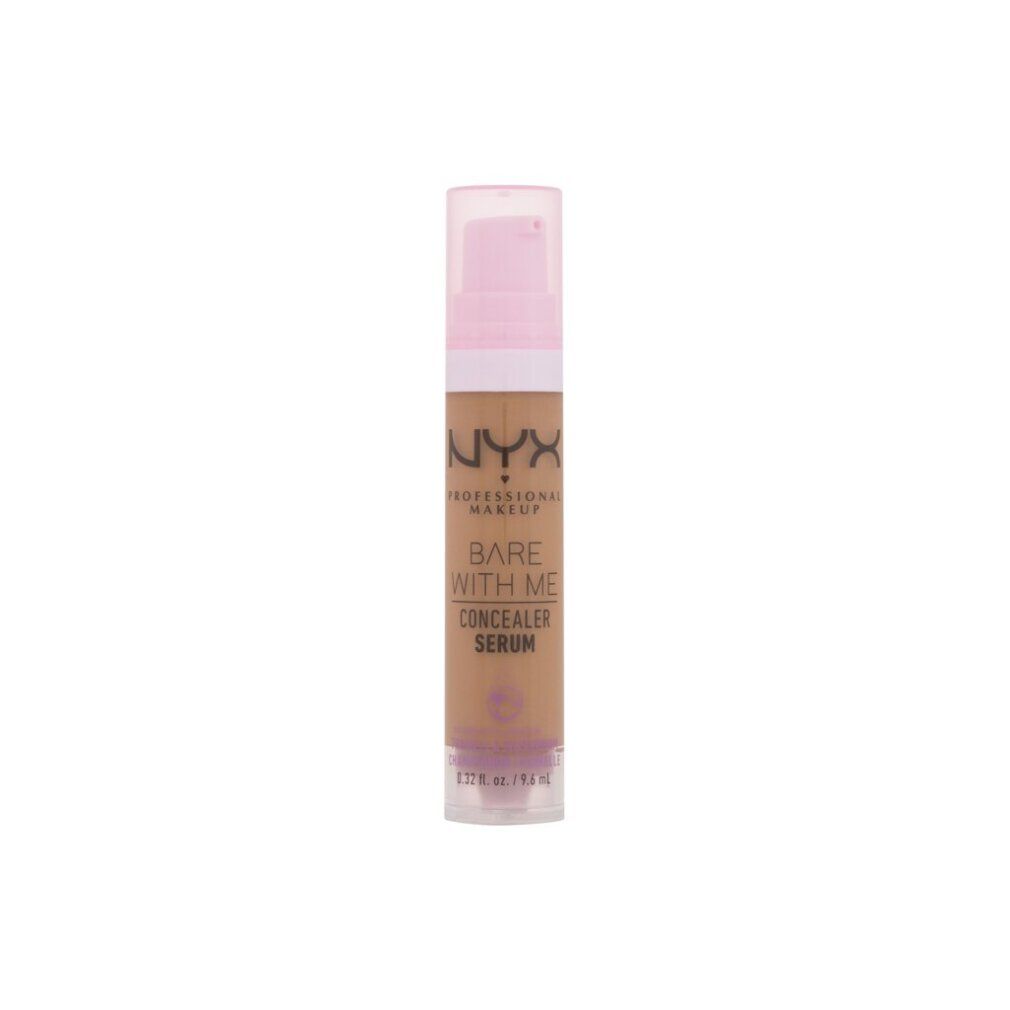 NYX Bare With Me Concealer Serum in flacone trasparente con erogatore rosa. Beige medio.