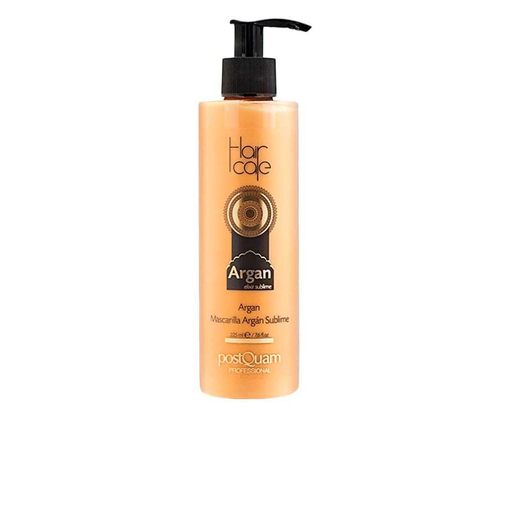 Maschera per capelli Postquam Argan Sublime in flacone arancione con erogatore a pompa. Contiene olio di argan.