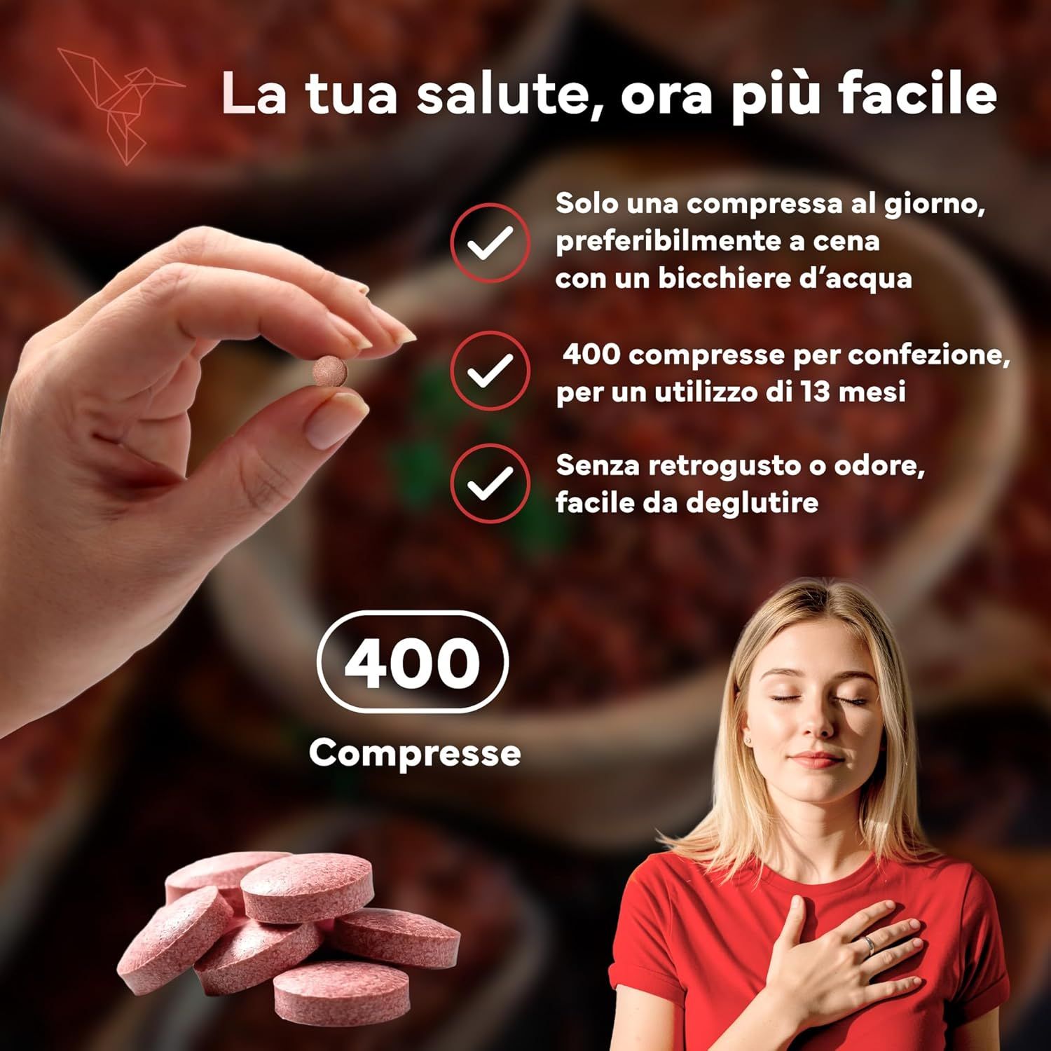 SEVENS NUTRITION Riso rosso fermentato: 400 compresse, senza retrogusto, facili da deglutire.