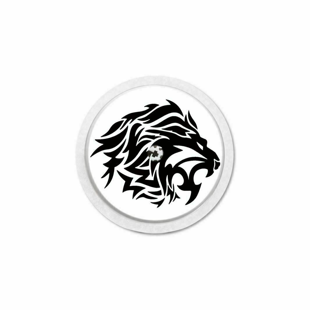 Adesivo rotondo con motivo leone. Bianco e nero. Per sensore Freestyle Libre 1 & 2.