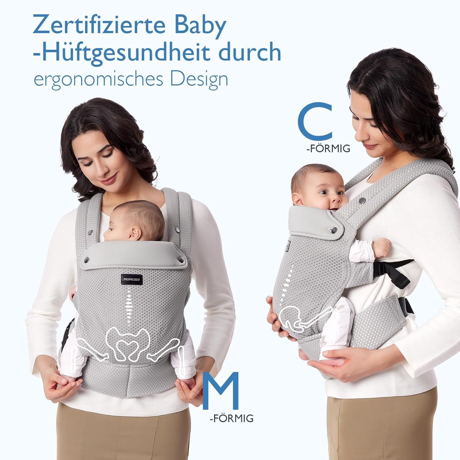 Momcozy Marsupio per Bambini Leggero e Traspirante in Rete Air Mesh Grigio