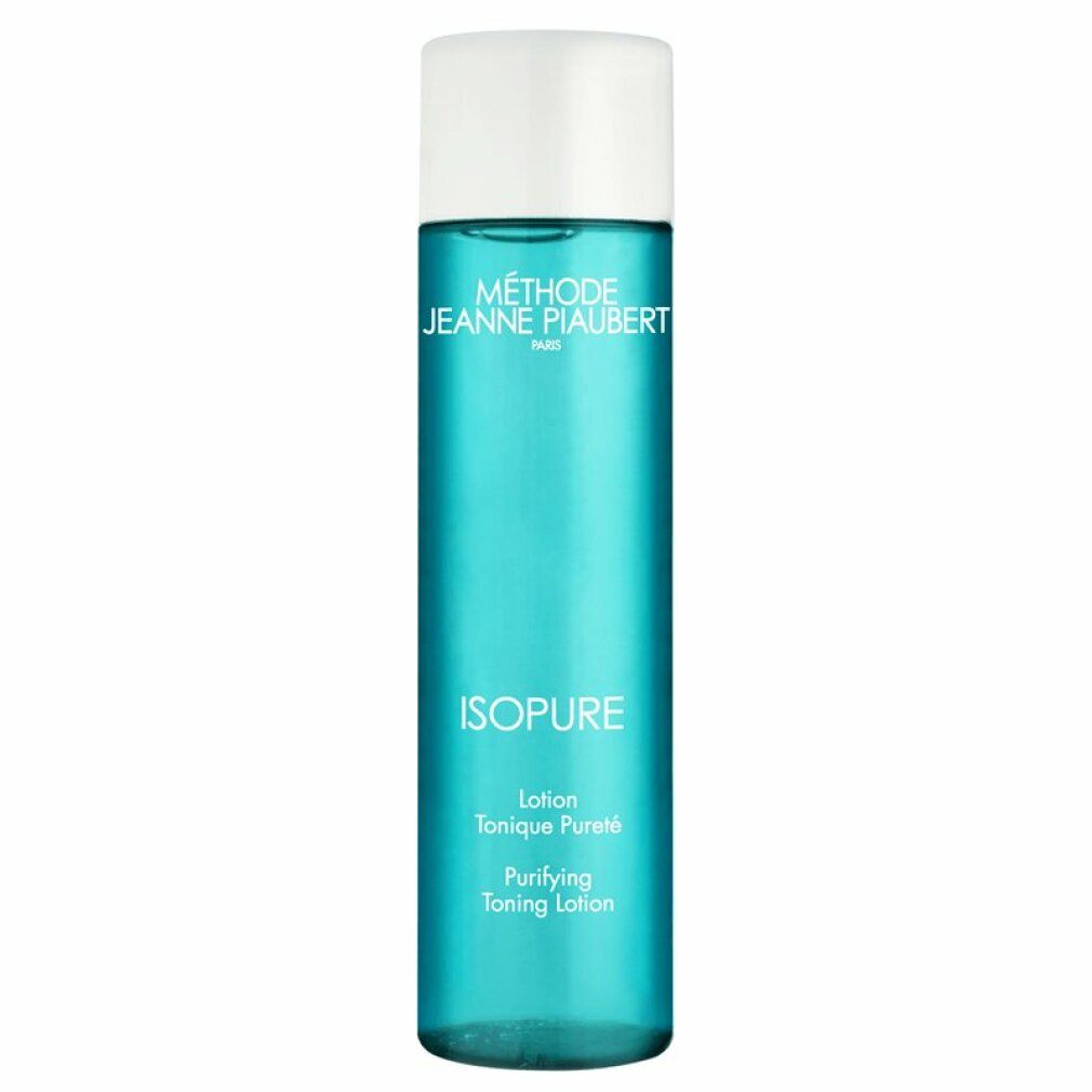 Flacone cilindrico blu con tappo bianco. Scritta: ISOPURE, Méthode Jeanne Piaubert. Lozione tonica.