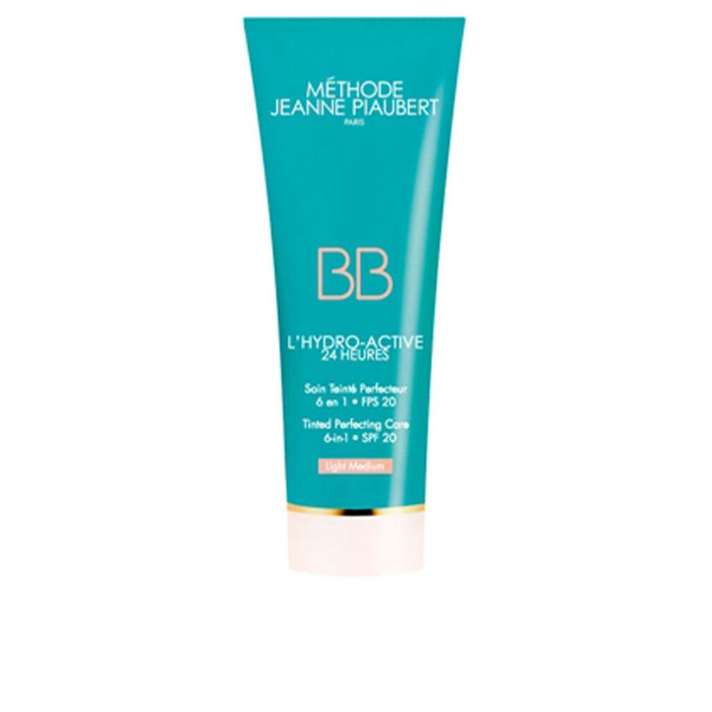 Tubo turchese con testo. Visibili "BB" e "L'HYDRO-ACTIVE 24 HEURES". "Light Medium" in basso.