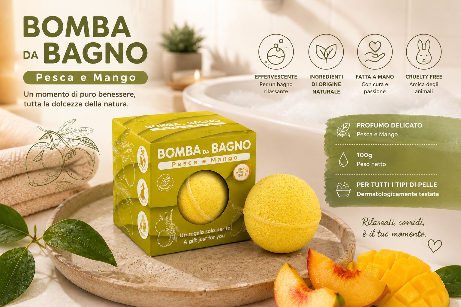 BRAND ITALIA - 3 Bombe da Bagno  PESCA E MANGO
