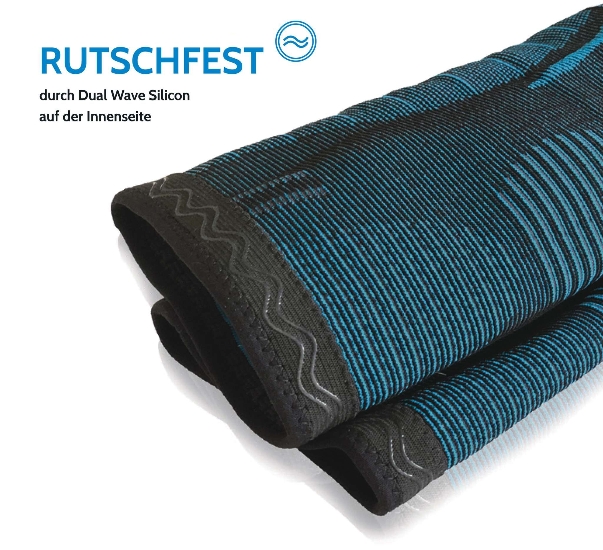Ginocchiera blu-nera. Antiscivolo con silicone Dual Wave. Dettaglio.