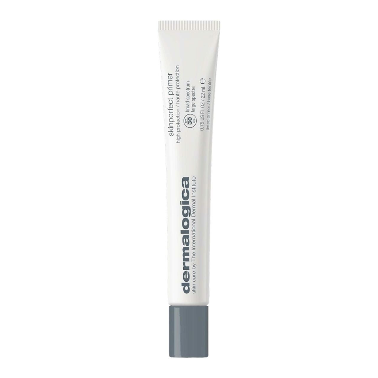 Tubetto bianco con tappo grigio. Scritta: skinperfect primer, SPF 30, dermalogica.