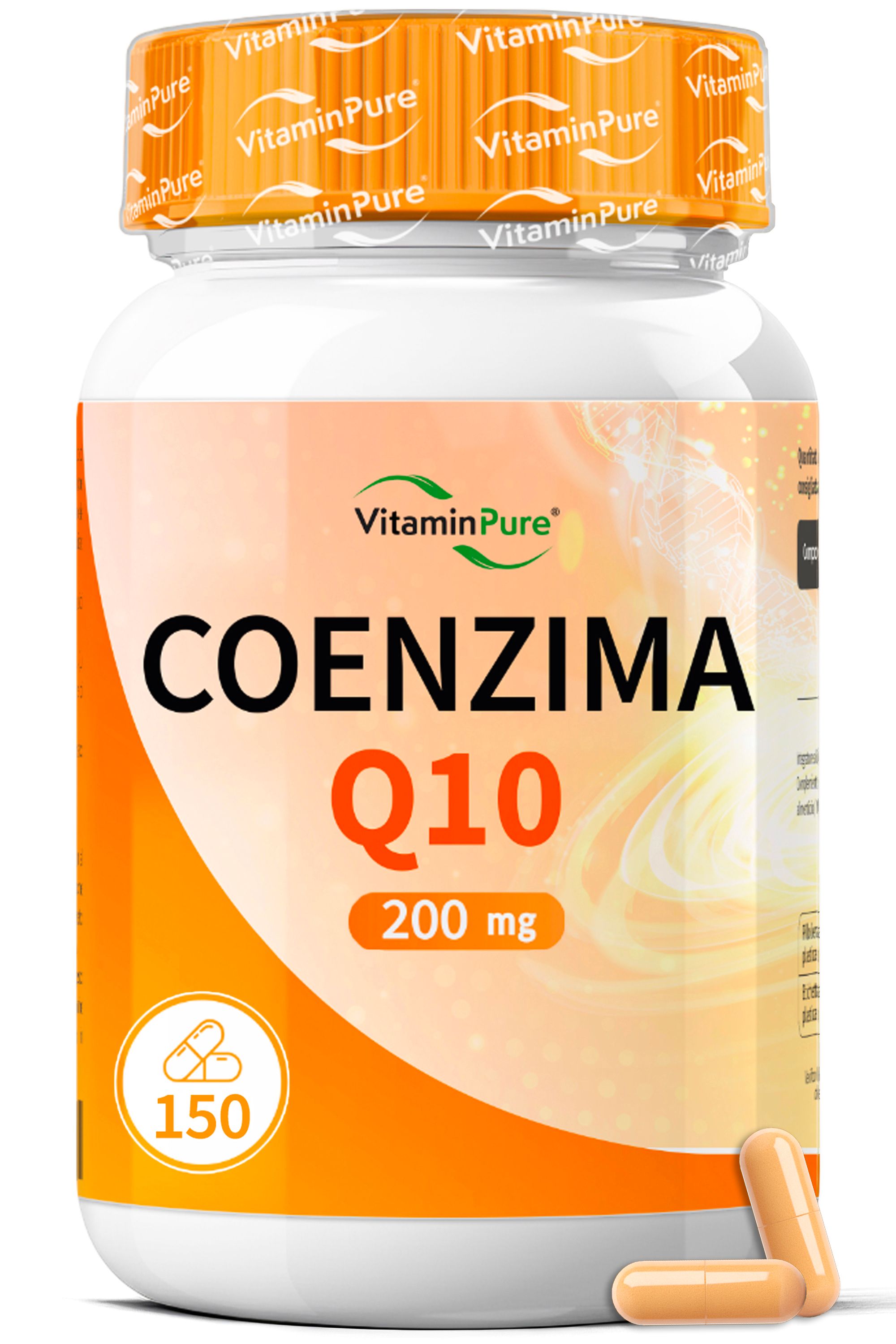 Coenzima Q10 200 mg ad Alta Biodisponibilità per Energia e Benessere, 150 Capsule, VitaminPure®