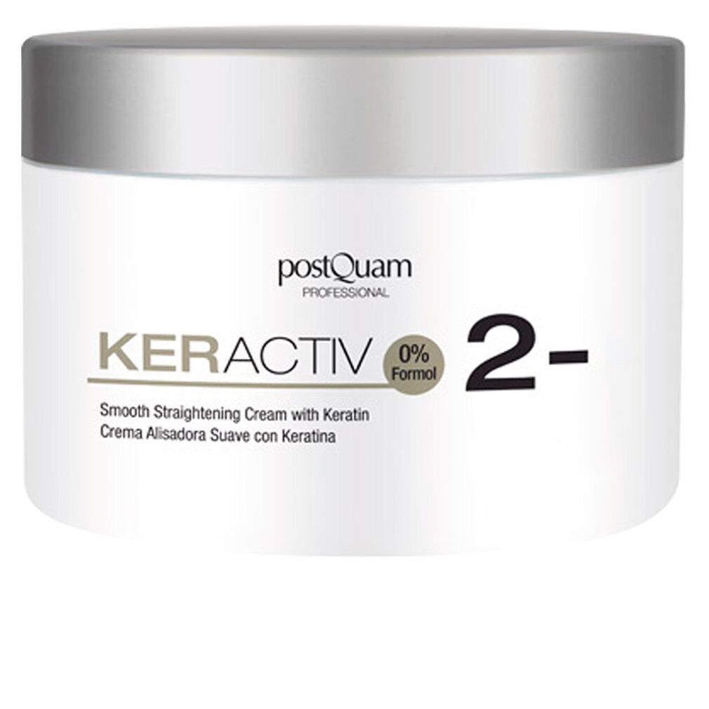 PostQuam Keractiv 2- Crema Lisciante con Cheratina, 0% Formaldeide. Vasetto bianco con coperchio argentato.