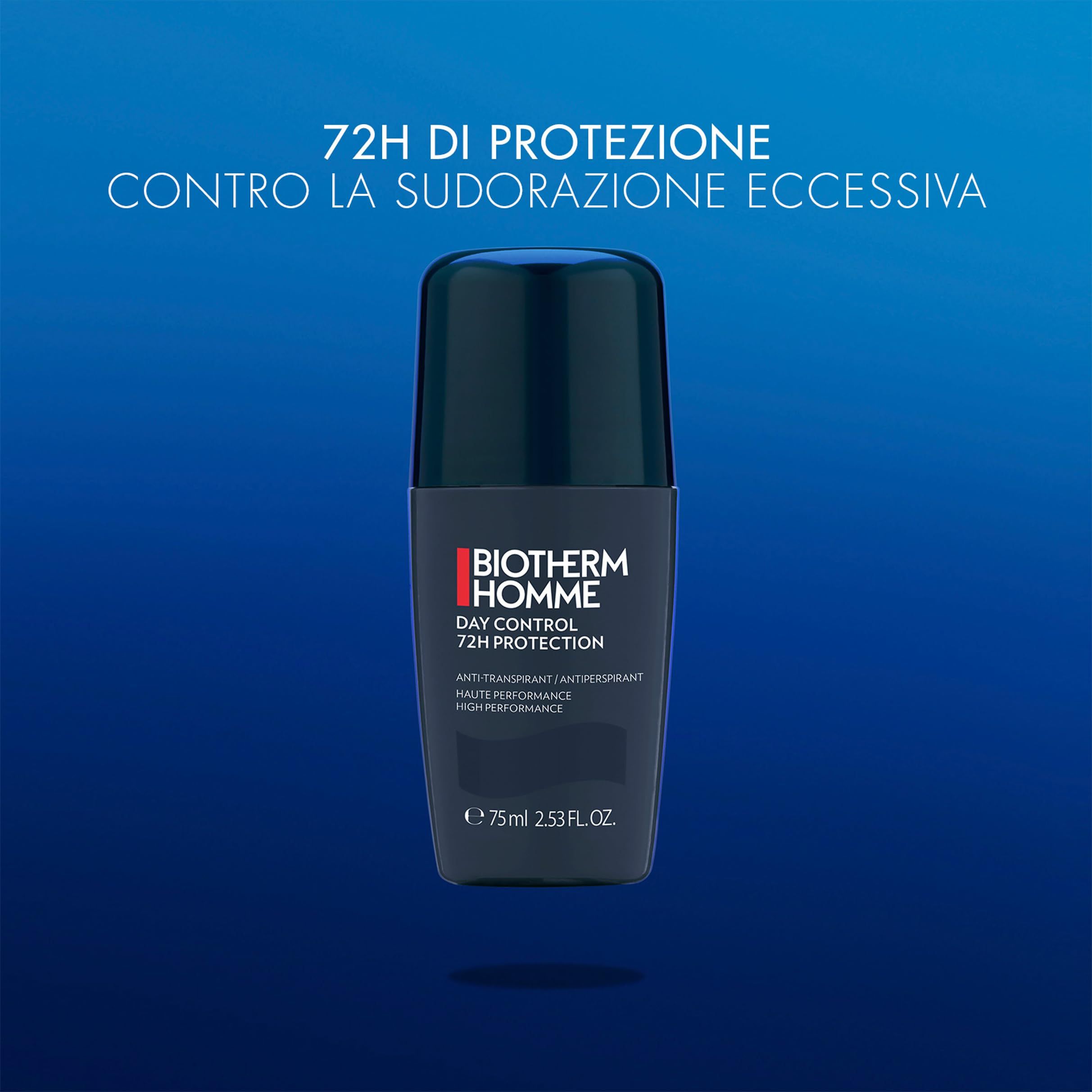 Roll-on deodorante blu. BIOTHERM HOMME, DAY CONTROL, 72H PROTECTION. Anti-traspirante. 75 ml.