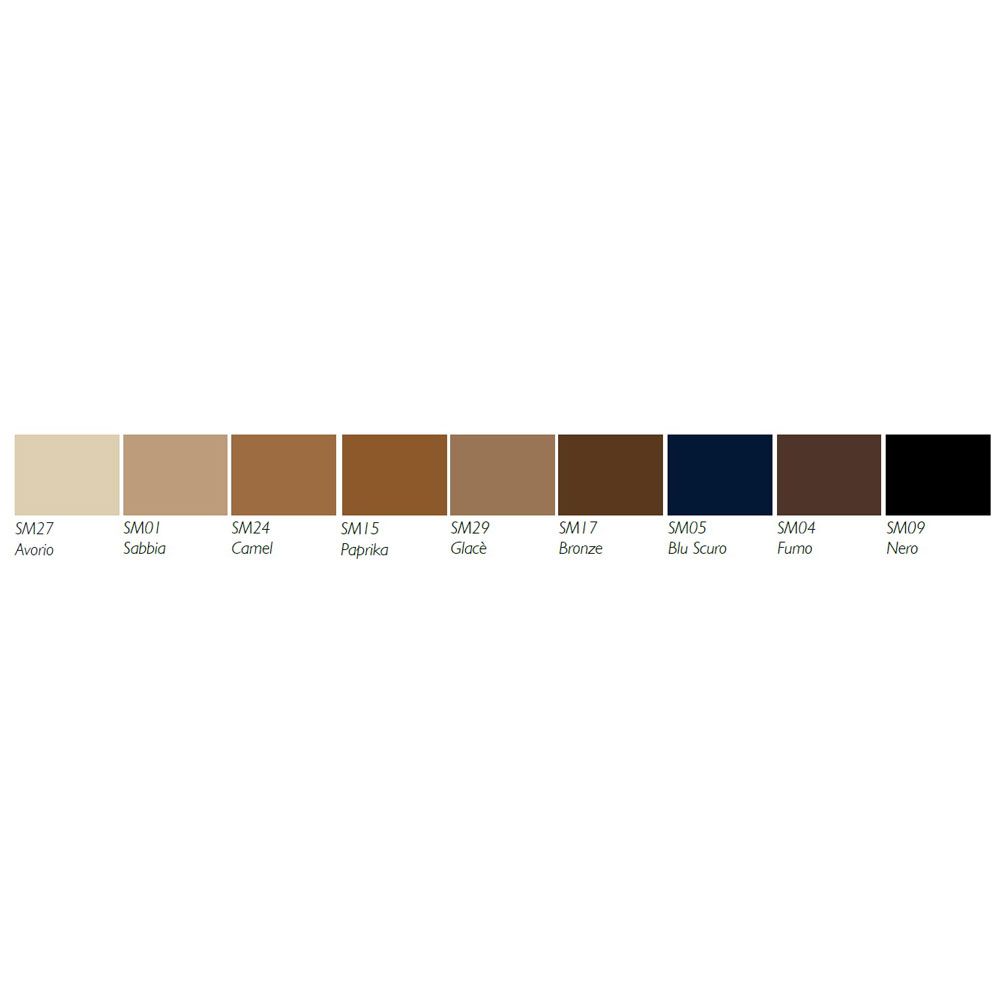 Palette di colori con tonalità dal beige al nero. Nomi sotto i colori.