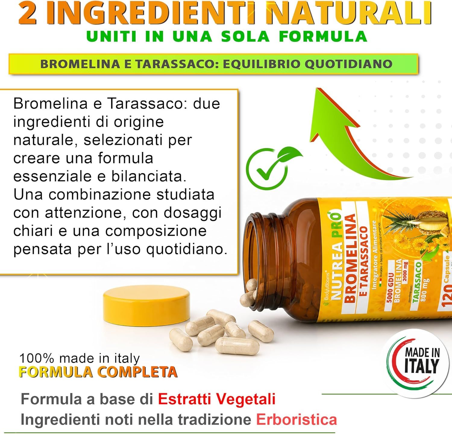 Flacone da 120 capsule di Bromelina e Tarassaco.