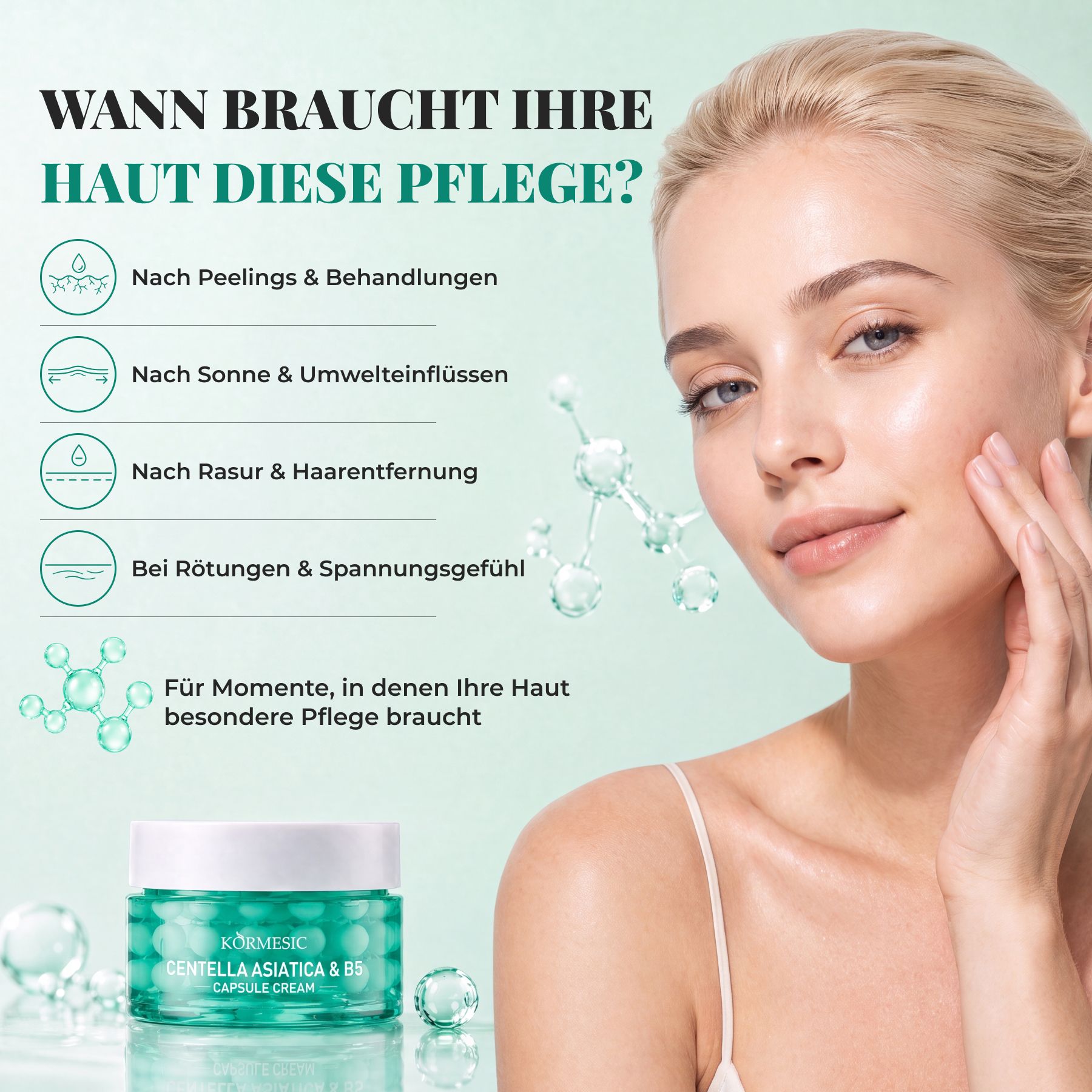 Crema viso KORMESIC in capsule con Centella Asiatica e Vitamina B5 – Azione lenitiva