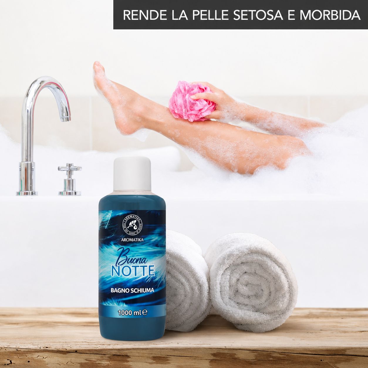 AROMATIKA Schiuma da bagno Buona Notte con olio essenziale di lavanda