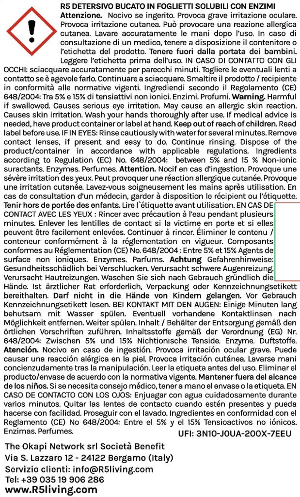 Testo sul prodotto e i suoi ingredienti. Avvertenze e istruzioni per l'uso.