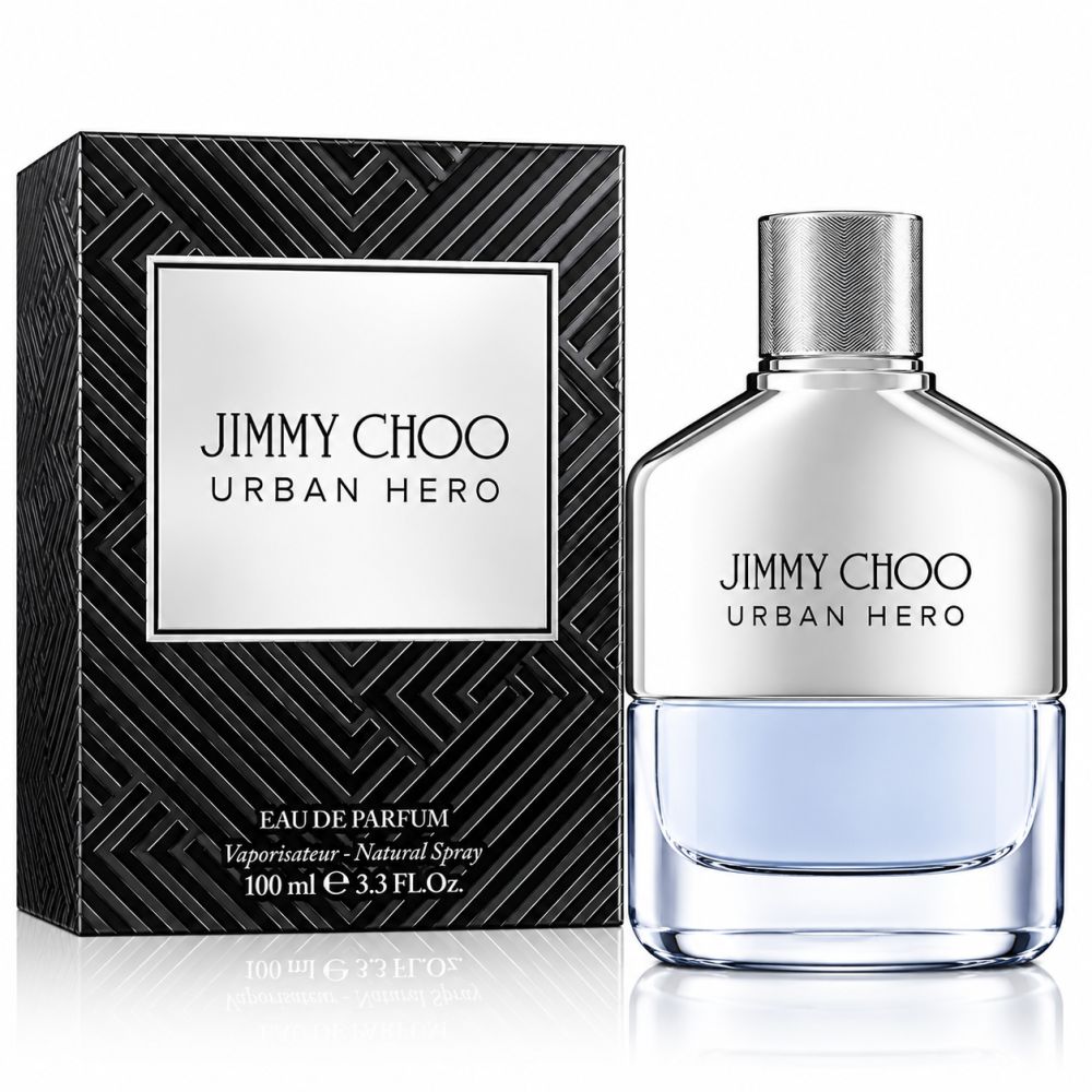 Flacone e confezione Jimmy Choo Urban Hero Eau de Parfum.