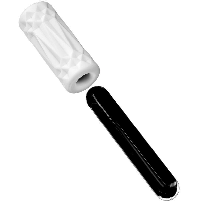 Stroker bianco testurizzato con inserto nero, isolato su sfondo bianco.