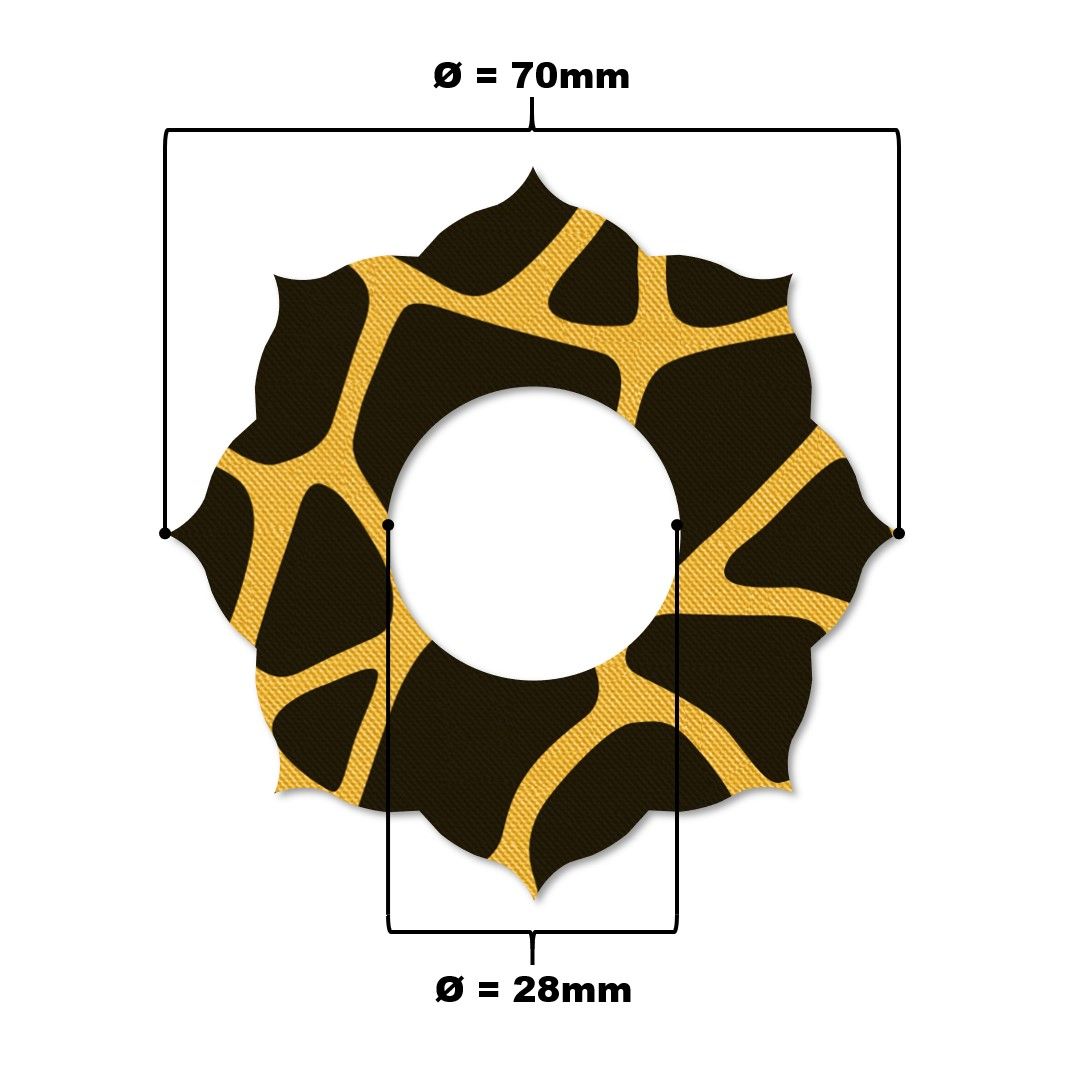 Anello di fissaggio con motivo giraffa. Diametro 70mm. Foro centrale, diametro 28mm.