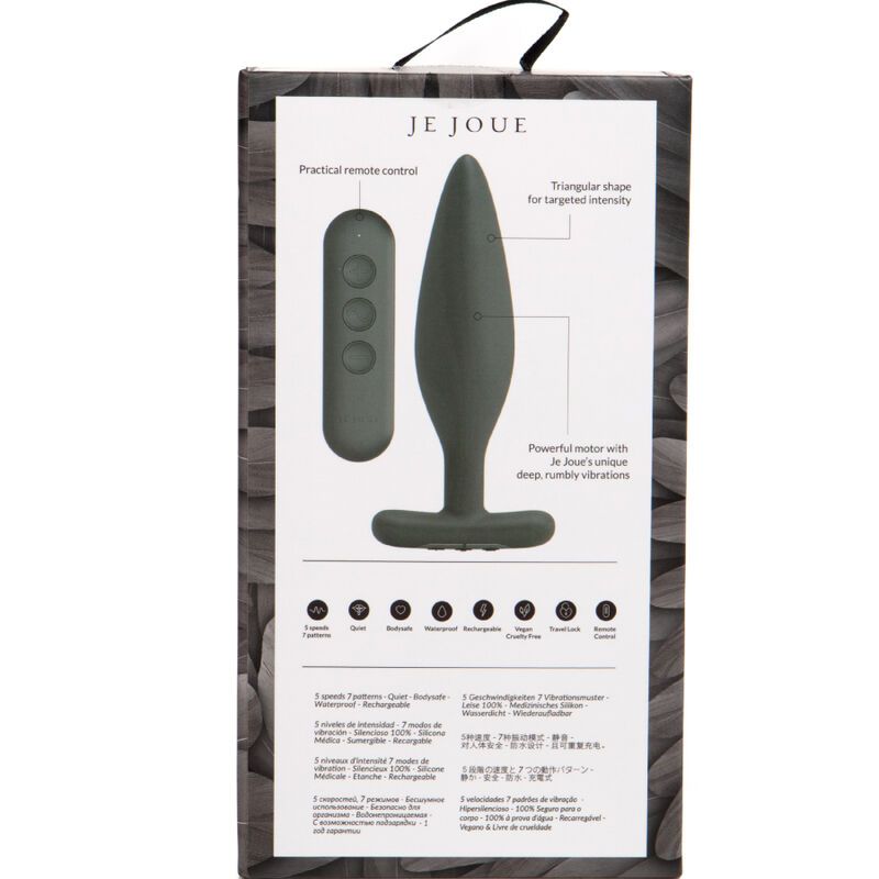 Retro della confezione del prodotto. Immagine del prodotto e telecomando. Testo: Je Joue, Practical remote control.