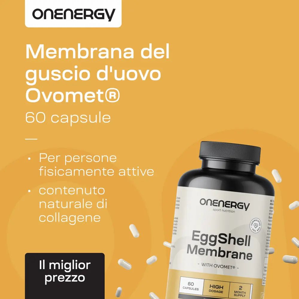 Flacone EggShell Membrane Ovomet® da 60 capsule, per persone attive, contenuto naturale di collagene.