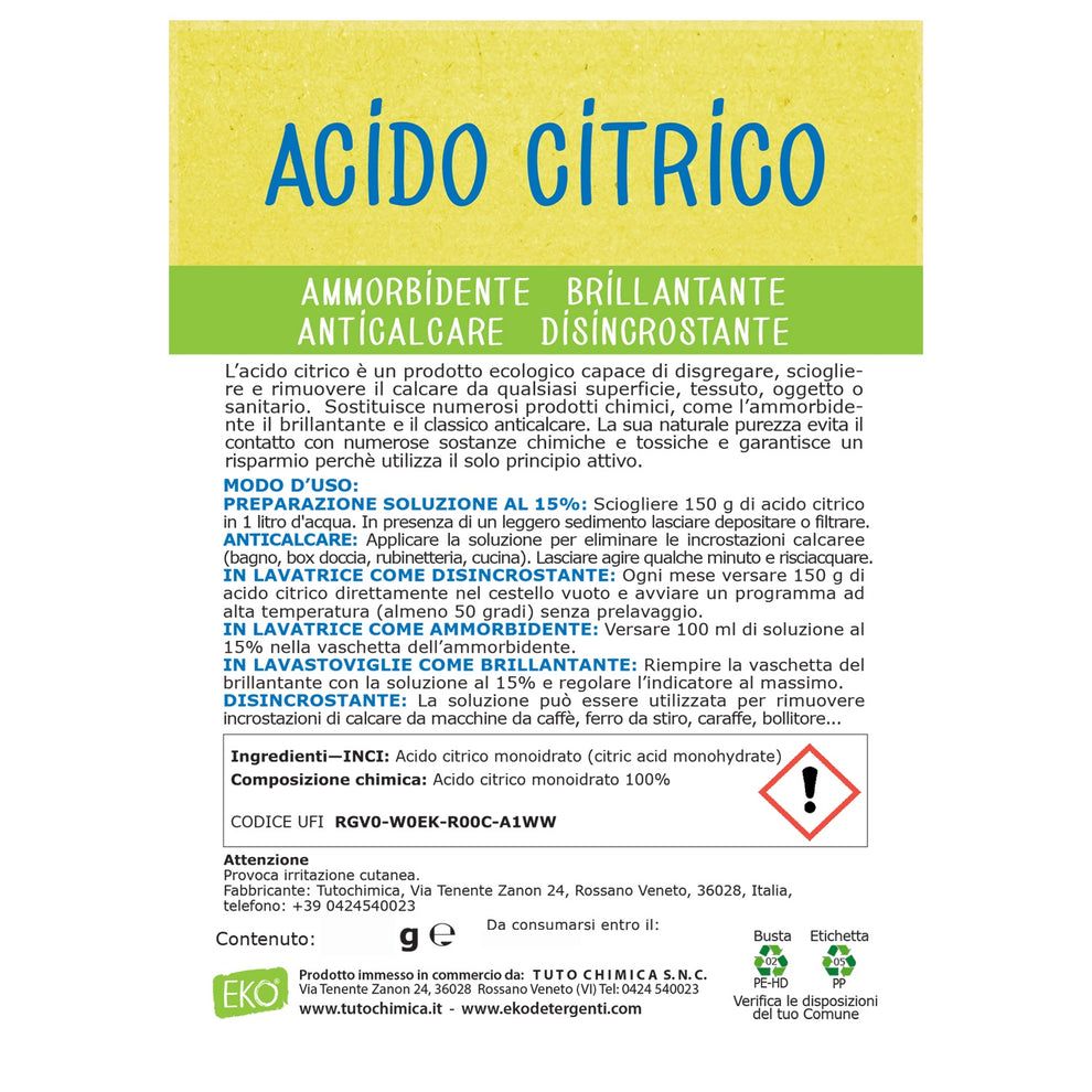 Acido Citrico Monoidrato EKO NATURE - BUSTA CARTA