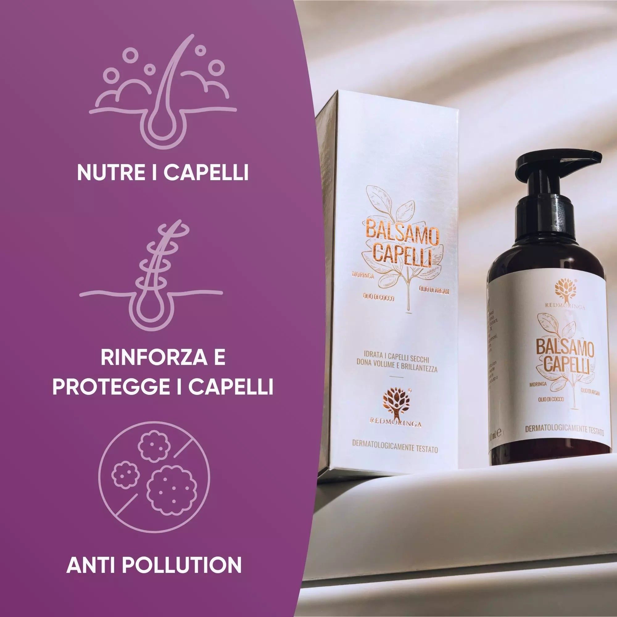 RedMoringa Balsamo Naturale Moringa, Argan & Cocco – Idratazione, Volume e Protezione