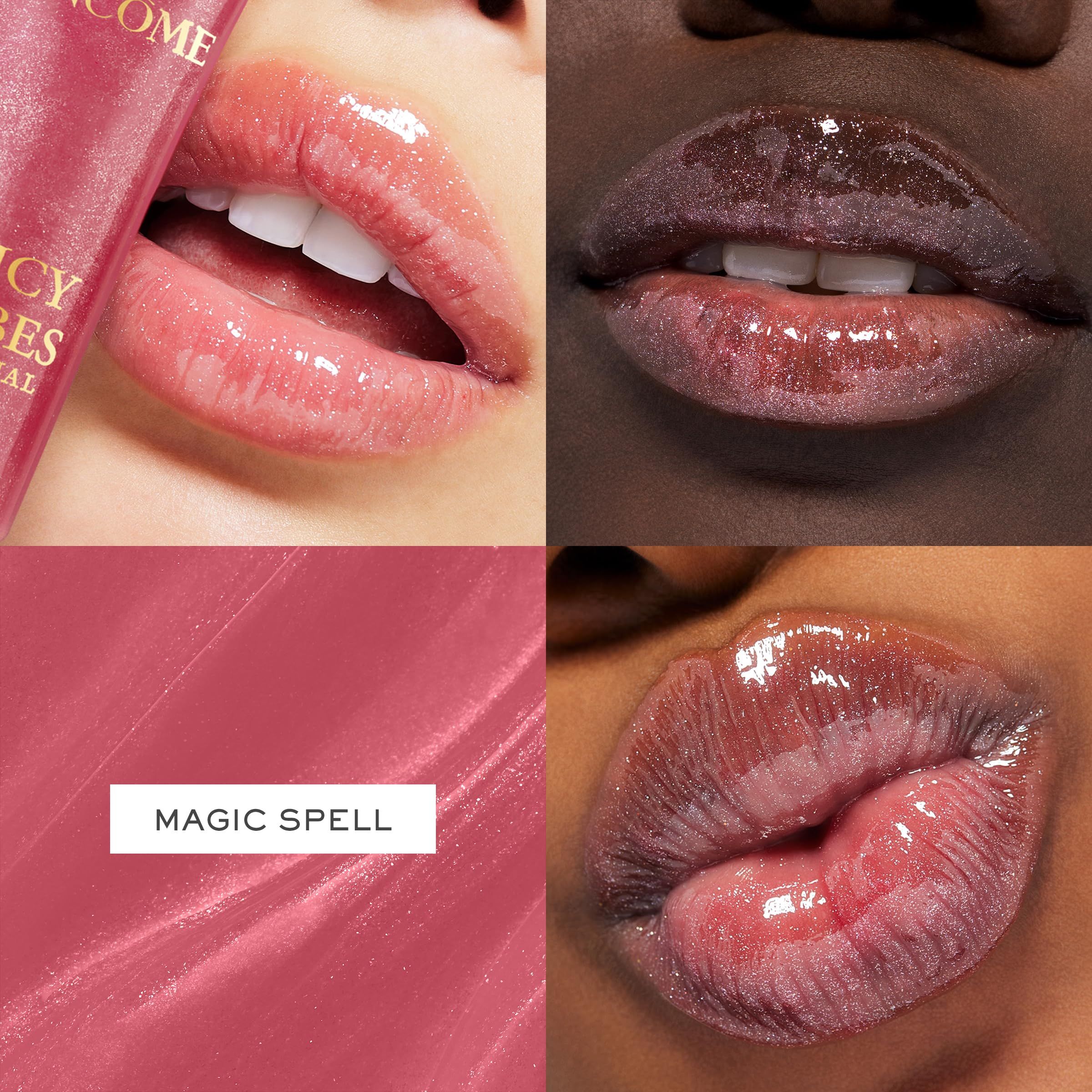 Quattro labbra truccate con Lancôme Juicy Tubes Gloss Labbra 07 Magic Spell.