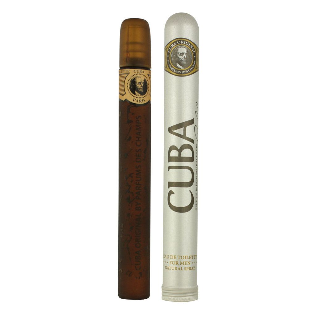 Flacone di profumo a forma di sigaro e custodia argentata. Scritta "CUBA" e "PARIS".