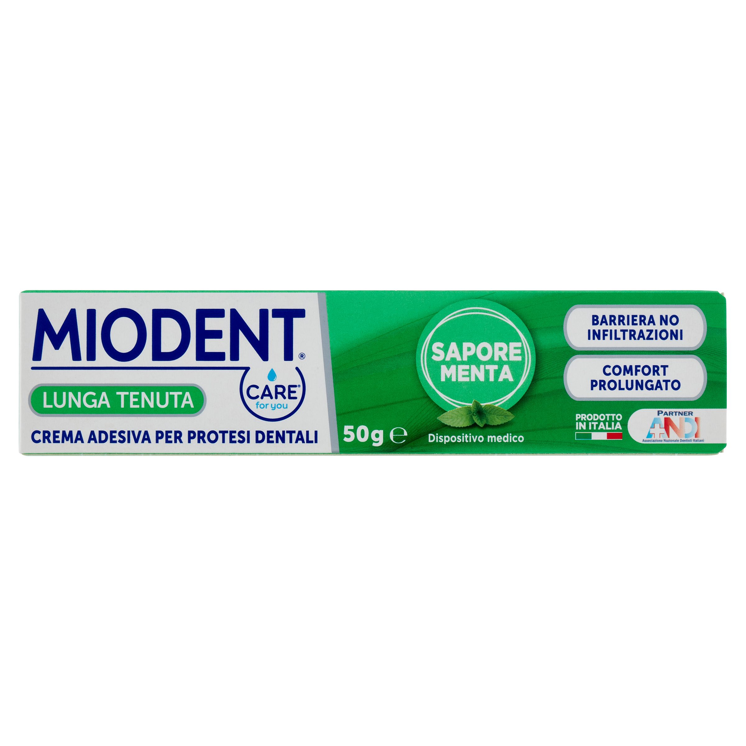 CARE for you MIODENT Crema Adesiva per Protesi Dentali — Tenuta Forte, Sapore Menta, 50 g