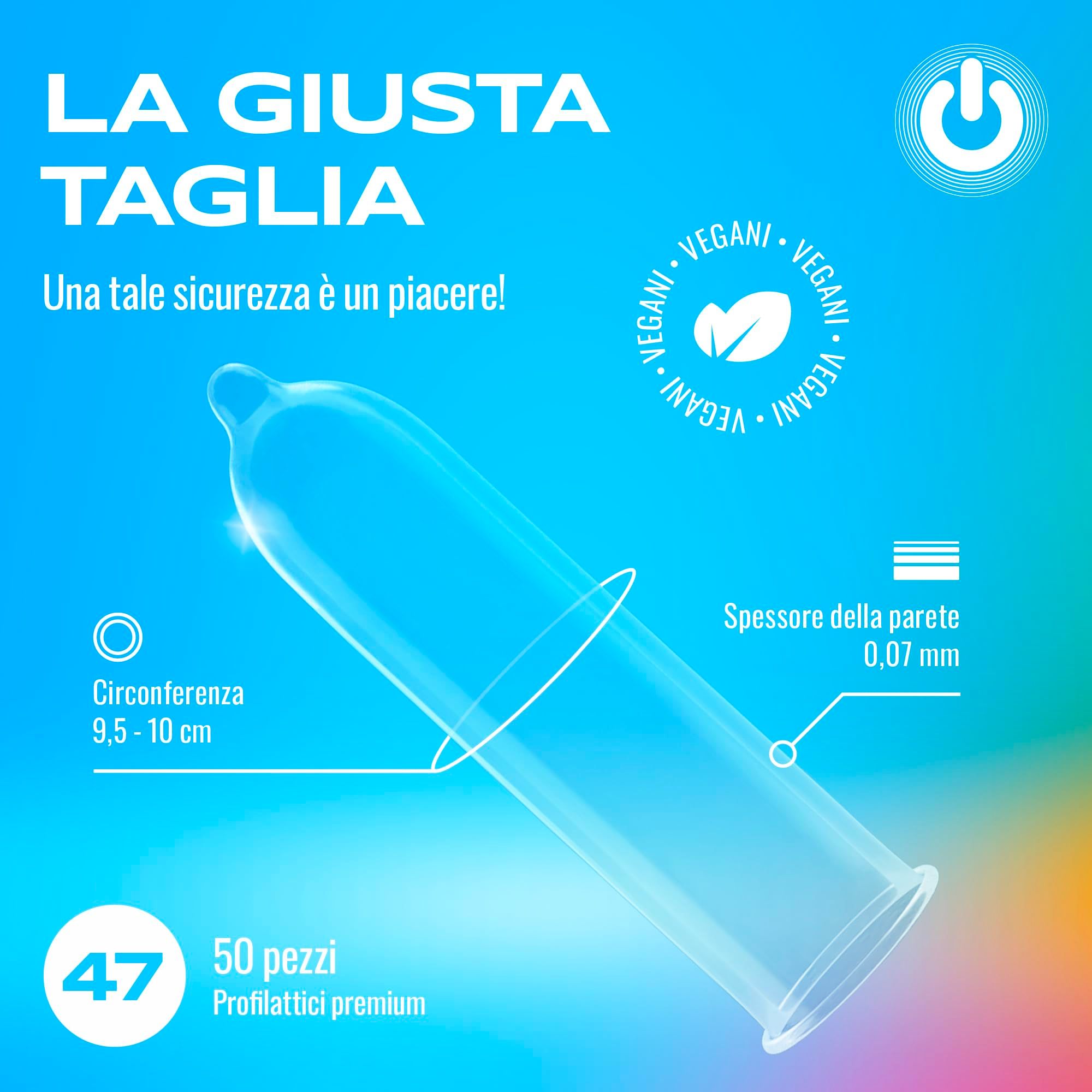 Preservativo trasparente, taglia 47mm, 50 pezzi, vegan.