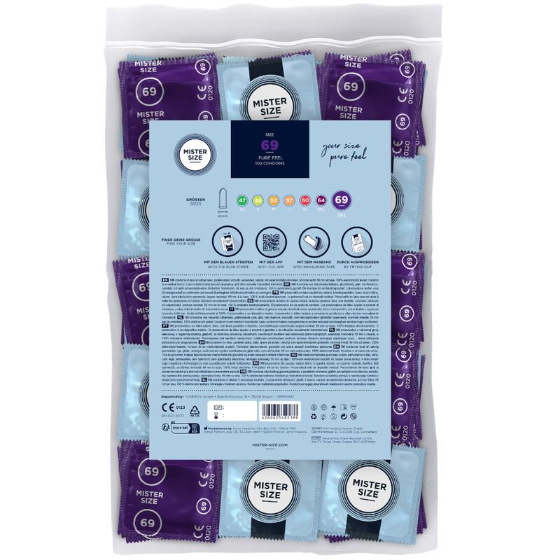 Confezione da 100 preservativi Mister Size 69.