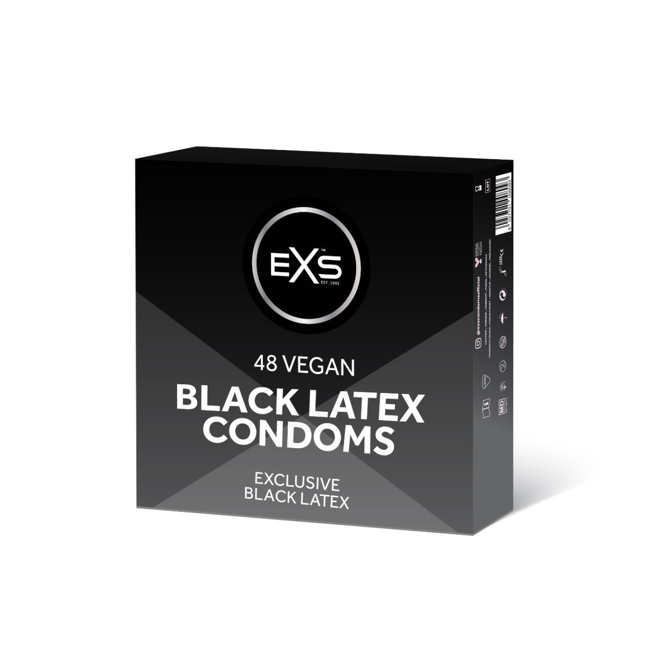 Confezione da 48 preservativi vegani in lattice nero.