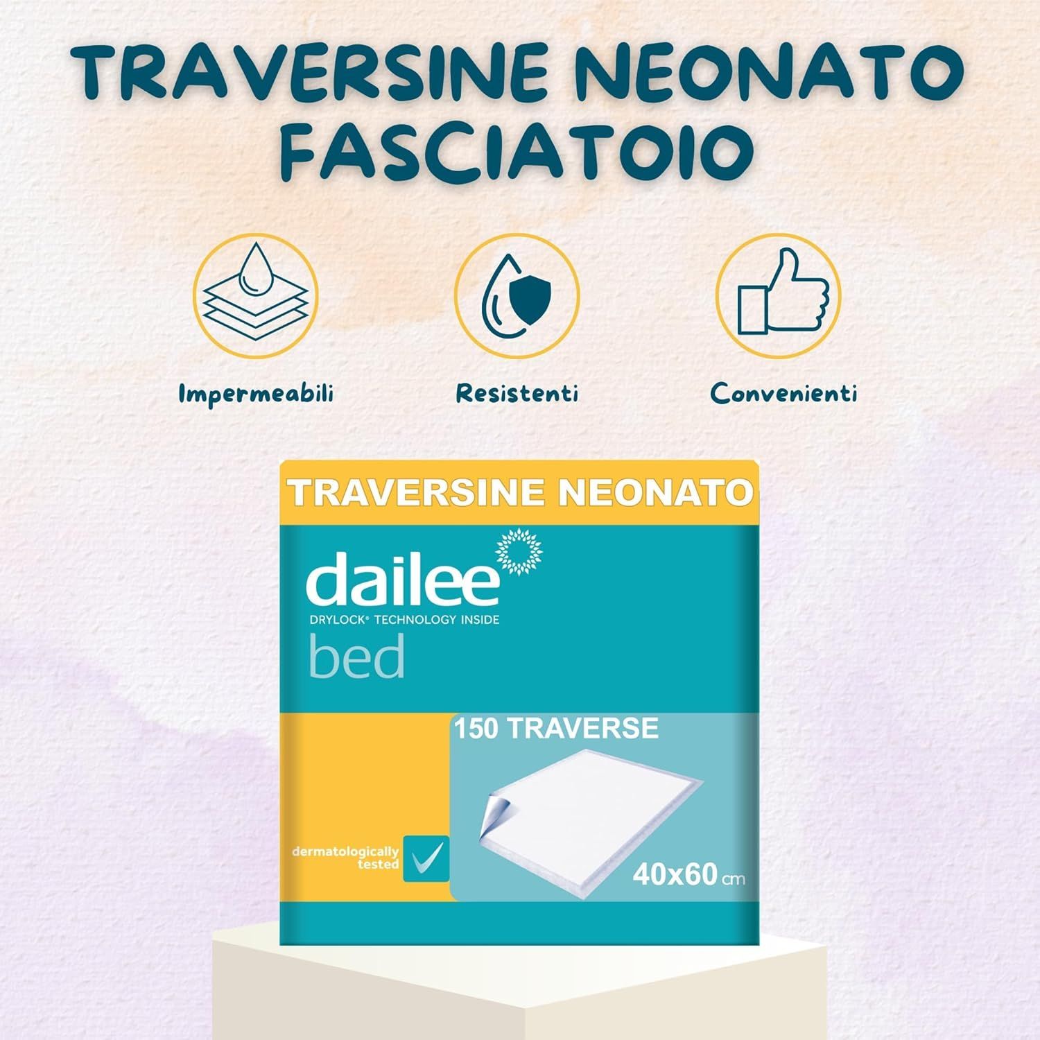 Traverse Dailee Bed, confezione. 150 pezzi, 40x60 cm. Testato dermatologicamente.