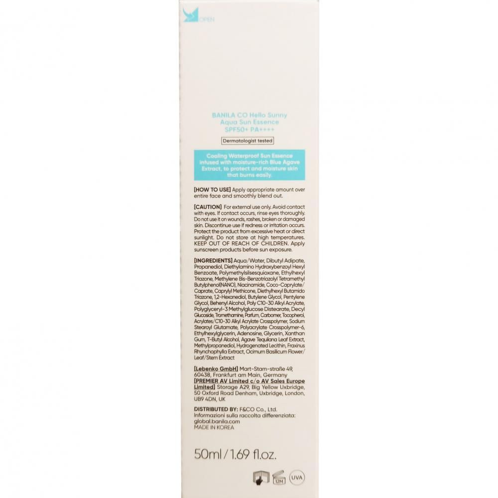 Essenza solare Aqua Sun con SPF 50+ PA++++. Contiene estratto di fagiolo blu. 50ml/1,69 fl.oz.