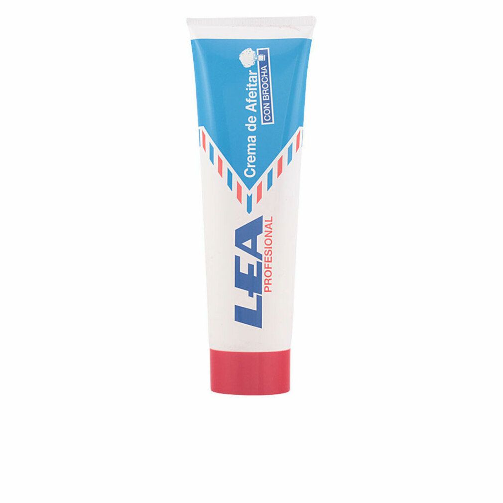 Tubo bianco con design blu e rosso. Testo: "LEA PROFESIONAL", "Crema de Afeitar".