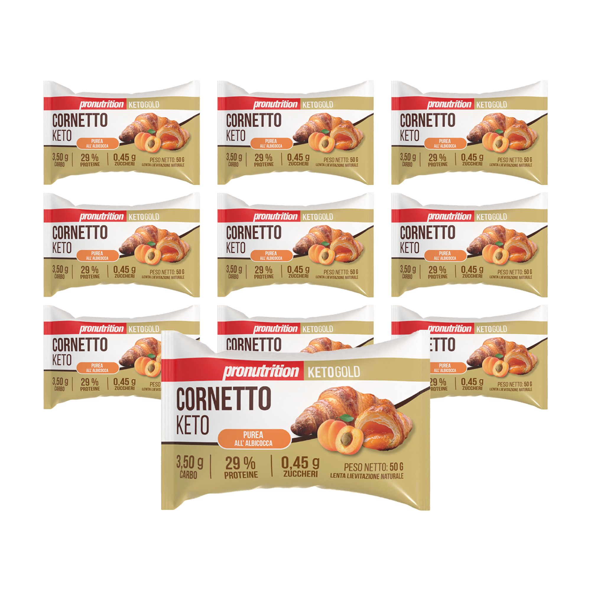 Pronutrition Cornetto Keto - 10 pezzi 50g - Albicocca - Senza zuccheri aggiunti
