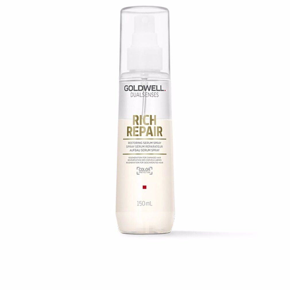 Goldwell Dualsenses Rich Repair Serum Spray. Flacone con erogatore spray. Testo: Rich Repair, 150 ml. Simbolo protezione colore.