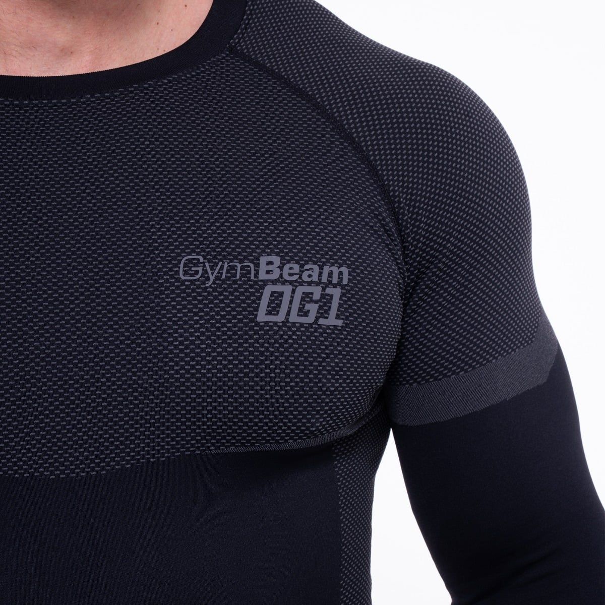 GymBeam Maglia uomo a maniche lunghe senza cuciture nera e grigia
