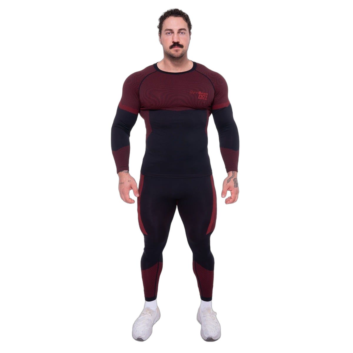 GymBeam Maglia uomo a maniche lunghe senza cuciture nera e rossa