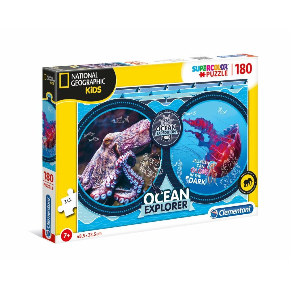 Puzzle Clementoni 180 pezzi, National Geographic Ocean. Con polpo e medusa. Dimensioni: 48,5x33,5 cm. Per bambini dai 7 anni.