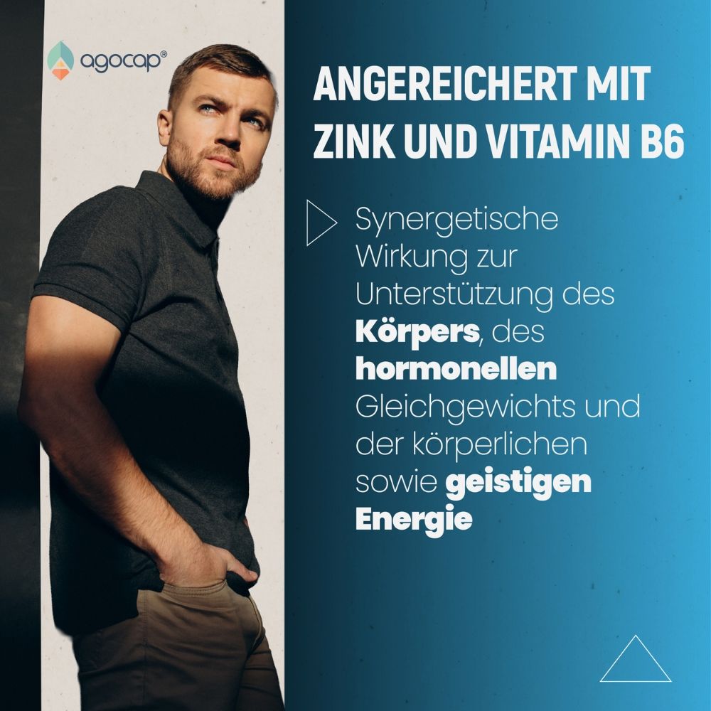 Uomo. Testo: Arricchito con zinco e vitamina B6.