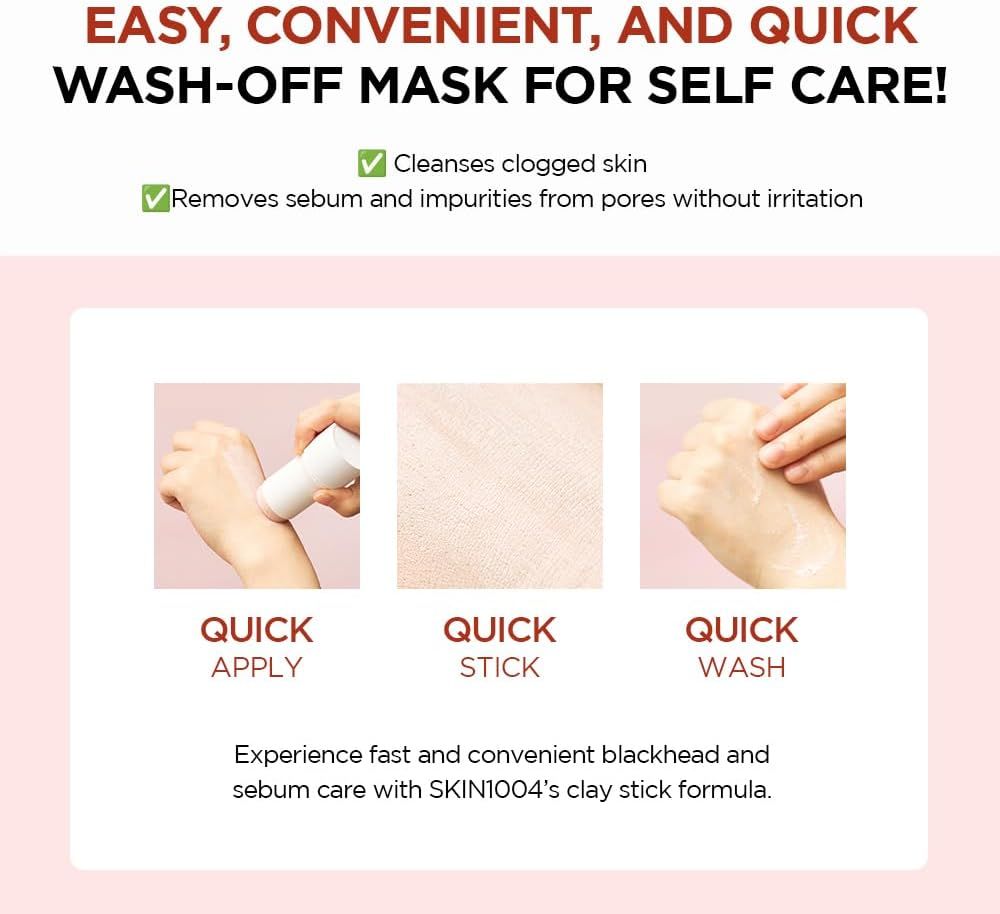 Tre immagini mostrano l'applicazione dello stick per maschera viso. Testo: Quick Apply, Quick Stick, Quick Wash.
