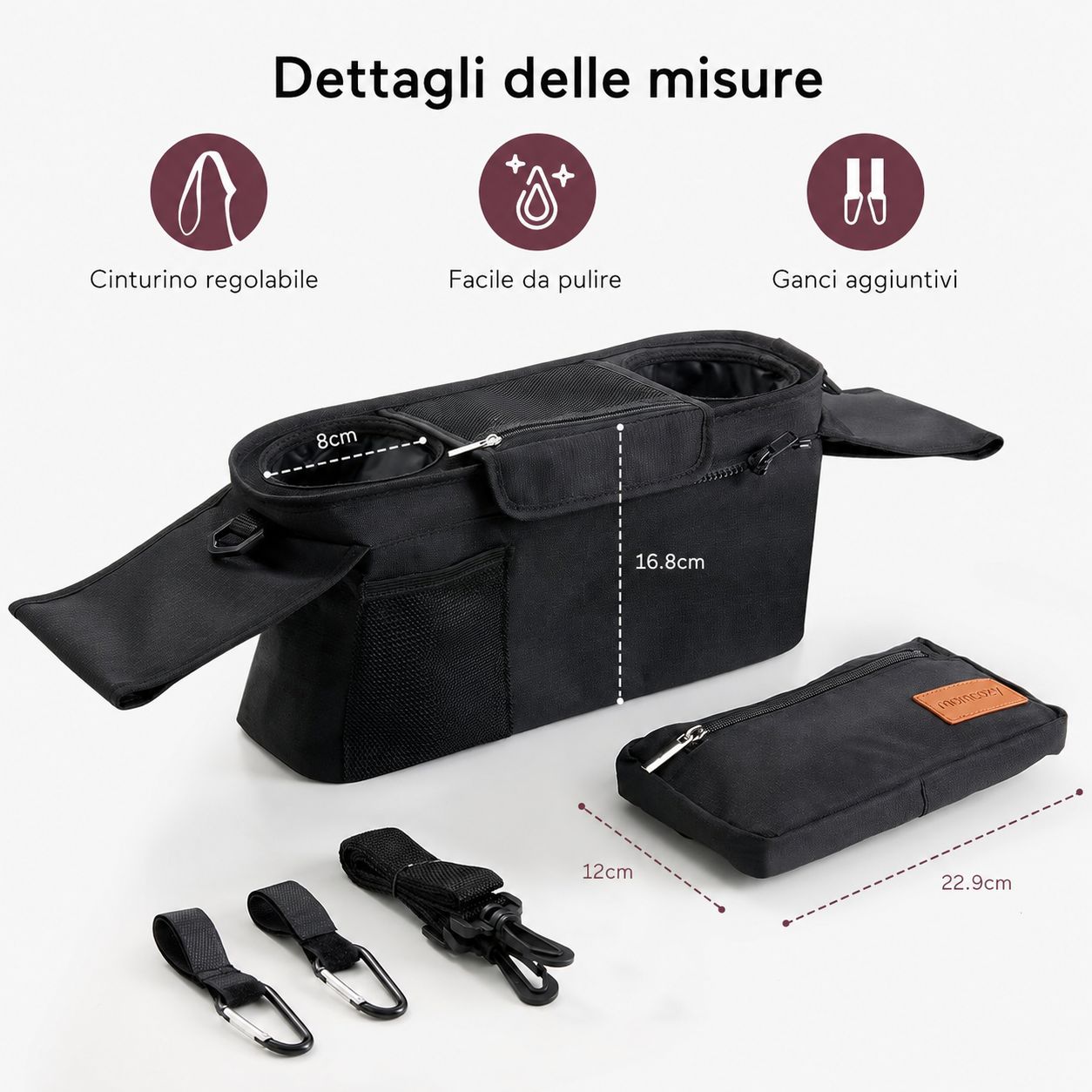 Momcozy Organizer universale per passeggino con portabottiglie/portabicchieri isolato