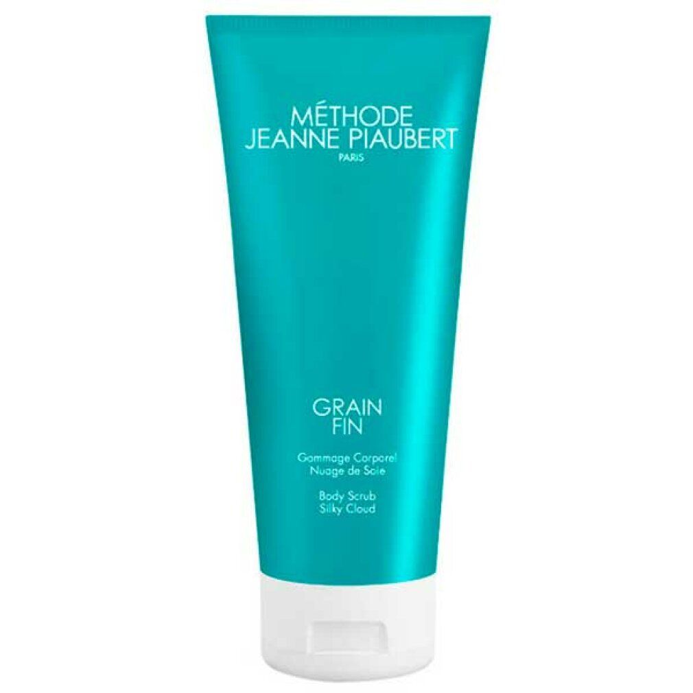 Tubo turchese con tappo bianco. Testo: Grain Fin, Jeanne Piaubert.