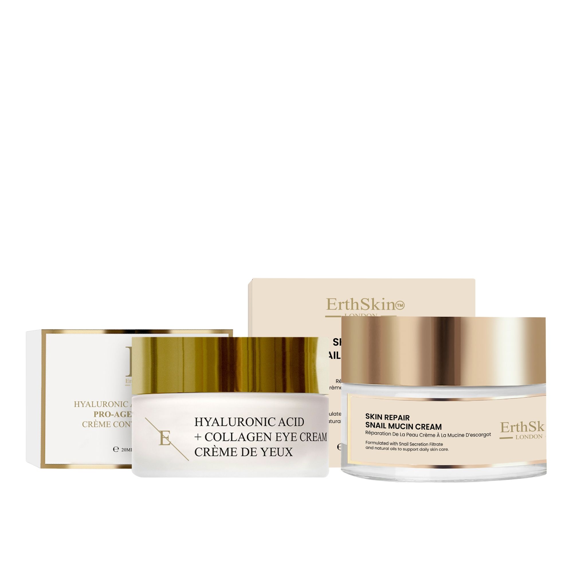 ErthSkin London Siero riparatore alla bava di lumaca + crema giorno al collagene con SPF 50