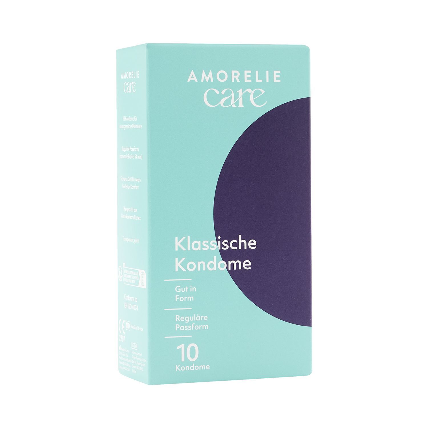 Confezione di preservativi AMORELIE Care »Klassische Kondome«. 10 preservativi. Testo: Gut in Form, Reguläre Passform.